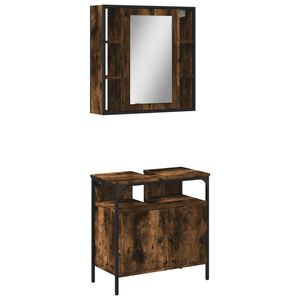 vidaXL 2 pcs conj. m&oacute;veis casa de banho derivados madeira cor fumado