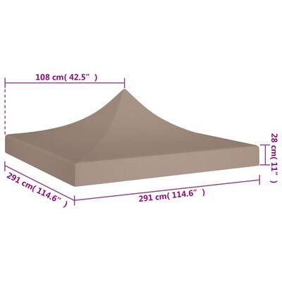 vidaXL Teto para tenda de festas 3x3 m 270 g/m² cinzento-acastanhado