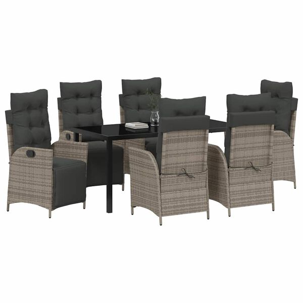 vidaXL Conjunto de Jantar para Jardim 7 pcs Cinzeto vime PE