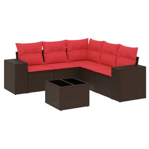 vidaXL Conjunto de sof&aacute; de jardim com 6 pe&ccedil;as e almofadas em rattan sint&eacute;tico marrom