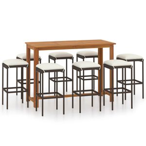 vidaXL 7 pcs conjunto de bar p/ jardim com almofad&otilde;es castanho