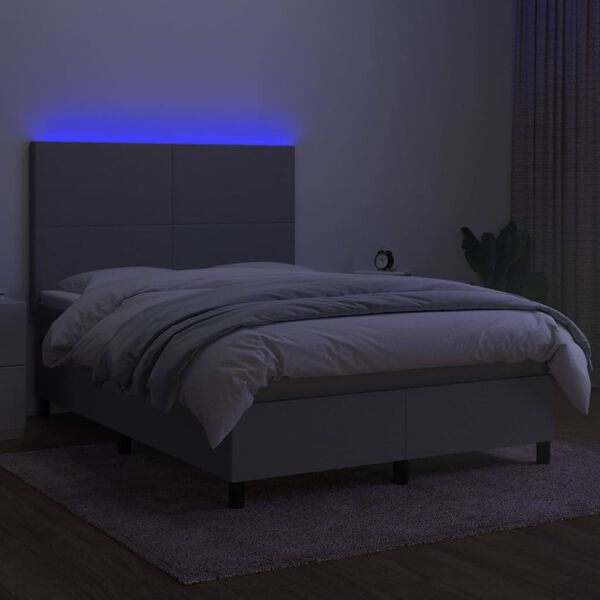 vidaXL Cama box spring c/ colch&atilde;o e LED 140x190 cm tecido cinza-claro
