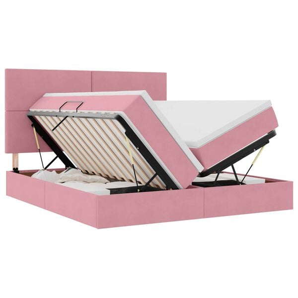 vidaXL Cama com luzes de tira LED Rosa 180 x 200 cm Veludo