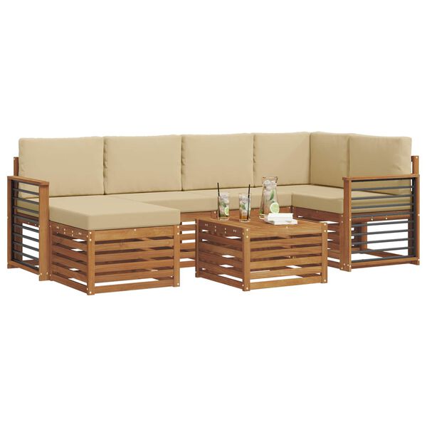 vidaXL Conjunto de Sof&aacute; Sectional com almofada 7 pcs Natural e Bege