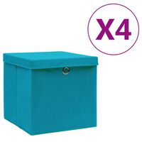 vidaXL Caixas de arrumação com tampas 4 pcs 28x28x28 cm azul-bebé