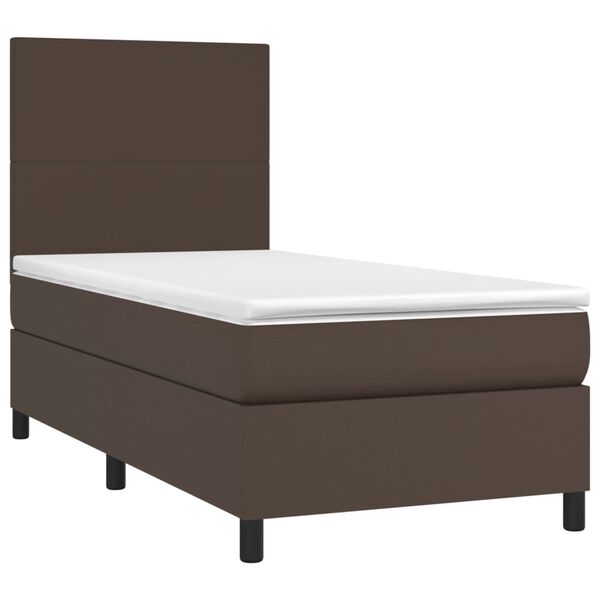 vidaXL Cama box spring c/ colch&atilde;o/LED 80x200 cm couro artif. castanho