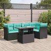 vidaXL 6 pcs conjunto sof&aacute;s jardim c/ almofad&otilde;es vime PE/ac&aacute;cia preto