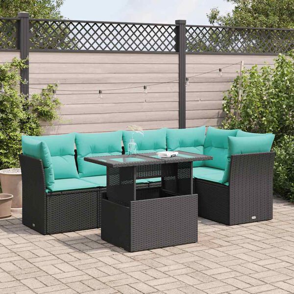 vidaXL 6 pcs conjunto sof&aacute;s jardim c/ almofad&otilde;es vime PE/ac&aacute;cia preto