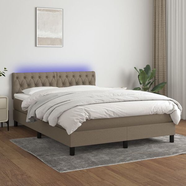 vidaXL Cama box spring colch&atilde;o/LED 140x200 cm tecido cinza-acastanhado