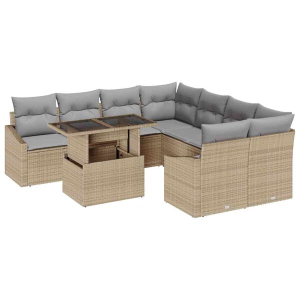 vidaXL Conjunto de Sof&aacute; de Jardim 9 pcs Bege Rattan Sint&eacute;tico