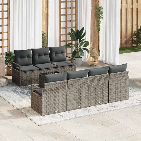 vidaXL Conjunto de Sof&aacute; de Jardim 8 pcs Cinzeto Rattan e A&ccedil;o e Vidro