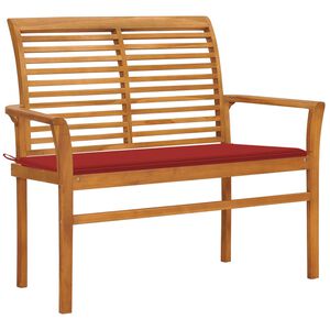 vidaXL Banco de jardim c/ almofad&atilde;o vermelho 112 cm teca maci&ccedil;a
