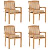 vidaXL Cadeiras de jardim empiháveis c/ almofadões 4 pcs teca maciça