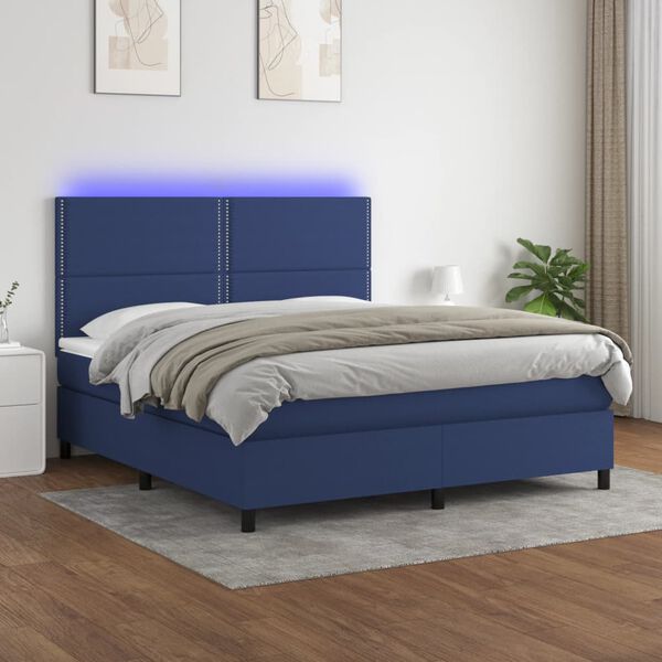 vidaXL Cama box spring c/ colch&atilde;o e LED 180x200 cm tecido azul