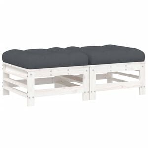 vidaXL Apoios de p&eacute;s p/ jardim c/ almofad&otilde;es 2 pcs pinho maci&ccedil;o branco