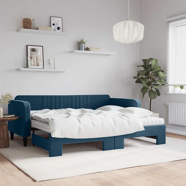 vidaXL Sof&aacute;-cama com gavet&atilde;o e colch&otilde;es 90x200 cm veludo azul