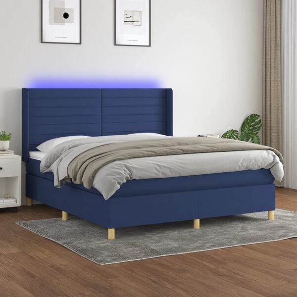 vidaXL Cama box spring c/ colch&atilde;o e LED 180x200 cm tecido azul