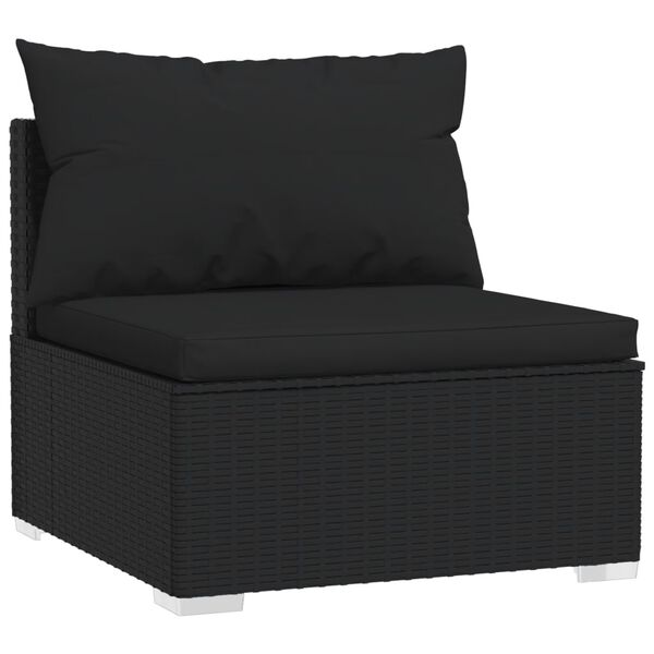 vidaXL 5 pcs conjunto lounge de jardim c/ almofadões vime PE preto