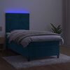 vidaXL Cama box spring c/ colch&atilde;o/LED 100x200 cm veludo azul-escuro