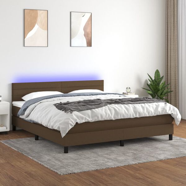 vidaXL Cama box spring c/ colch&atilde;o/LED 180x200cm tecido castanho-escuro