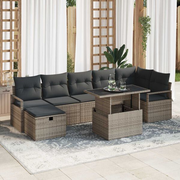 vidaXL Conjunto de Sof&aacute; de Jardim 8 pcs Cinzeto Rattan Sint&eacute;tico