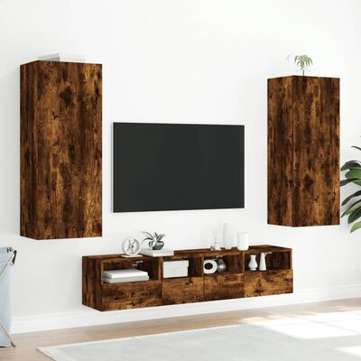 vidaXL 5 pcs móveis de parede p/ TV derivados madeira carvalho fumado