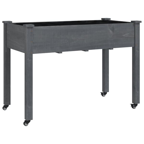 vidaXL Floreira c/ forro e rodas 118x59x80 cm abeto maci&ccedil;o cinzento