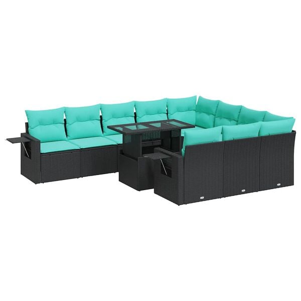 vidaXL 11 pcs conjunto sof&aacute;s jardim c/ almofad&otilde;es vime PE/ac&aacute;cia preto