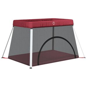 vidaXL Parque para beb&eacute;s com colch&atilde;o tecido de linho vermelho