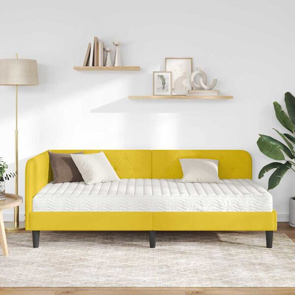 vidaXL Estrutura de Cama de Canto Amarelo 90 x 200 cm Veludo