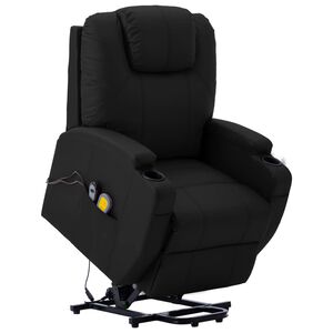 vidaXL Poltrona massagens elevat&oacute;ria couro artificial preto