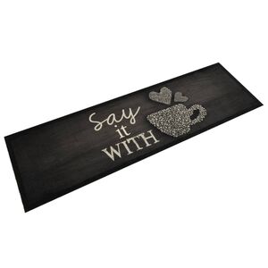 vidaXL Tapete de cozinha lav&aacute;vel 45x150 cm veludo padr&atilde;o ch&aacute;vena preto