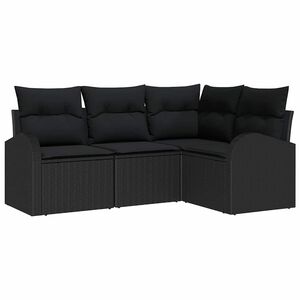 vidaXL Conjunto de Sof&aacute; de Jardim com almofada 4 pcs Preto vime PE
