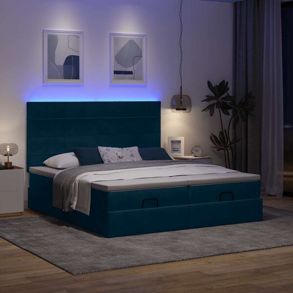 vidaXL Estrutura cama otomana colch&otilde;es 180x200 cm veludo azul escuro