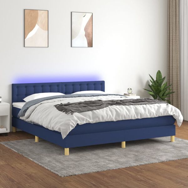 vidaXL Cama box spring c/ colch&atilde;o e LED 180x200 cm tecido azul