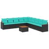 vidaXL Conjunto de sof&aacute; de jardim com 10 pe&ccedil;as e almofadas em rattan sint&eacute;tico preto