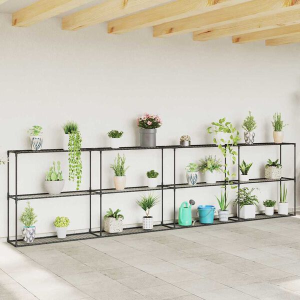 vidaXL Suporte para Plantas de 3 Andares Preto 400 x 32 x 104 cm A&ccedil;o