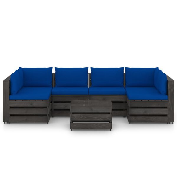vidaXL 7 pcs conj. lounge jardim + almofad&otilde;es madeira impreg. cinzento