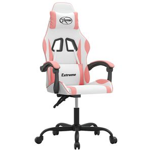 vidaXL Cadeira gaming girat&oacute;ria couro artificial branco e rosa