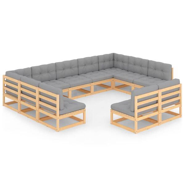 vidaXL 11 pcs conjunto lounge de jardim c/ almofad&otilde;es pinho maci&ccedil;o