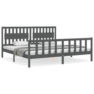 vidaXL Estrutura de cama com cabeceira 200x200 cm madeira maci&ccedil;a cinza