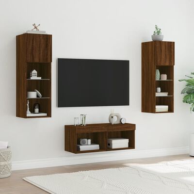 vidaXL 4 pcs móveis de parede para TV com luzes LED carvalho castanho