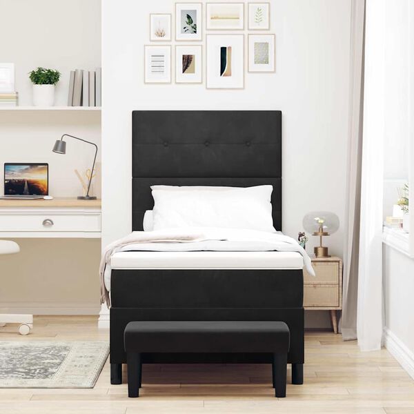 vidaXL Cama Box com colch&atilde;o com cabeceira Preto 90 x 190 cm Veludo