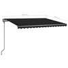 vidaXL Toldo autom&aacute;tico com LED e sensor de vento 4,5x3 m antracite