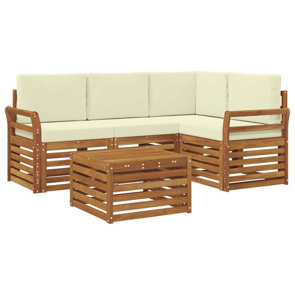 vidaXL Conjunto de Sof&aacute;s para Exterior 5 pcs Natural e Creme