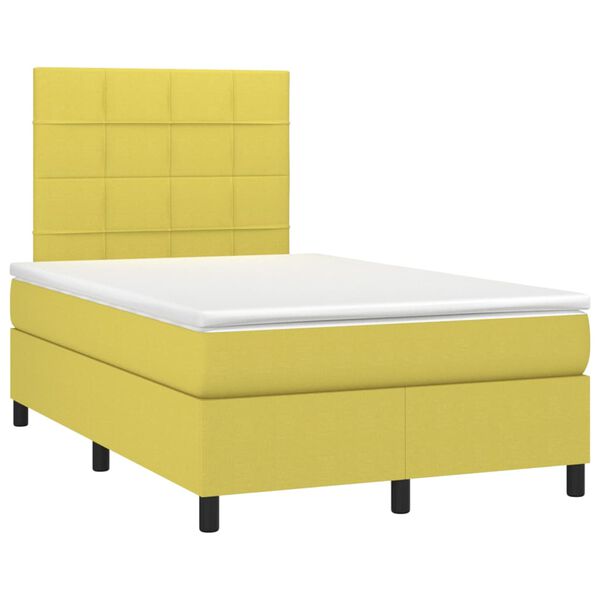 vidaXL Cama box spring c/ colch&atilde;o e LED 120x200 cm tecido verde