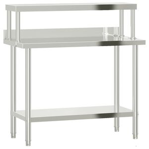 vidaXL Mesa trabalho cozinha c/ prateleira 110x55x120cm a&ccedil;o inoxid&aacute;vel