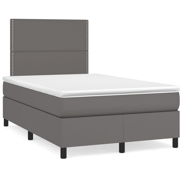 vidaXL Cama boxspring com colch&atilde;o 120x190 cm couro artificial cinzento