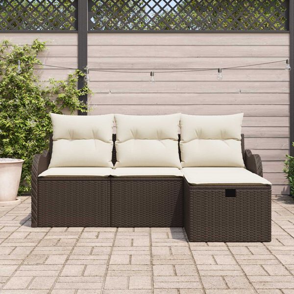 vidaXL Conjunto de Sof&aacute; de Jardim Manual 4 pcs Marrom e Creme vime PE