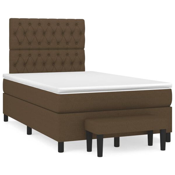 vidaXL Cama boxspring com colch&atilde;o 120x190 cm tecido castanho-escuro